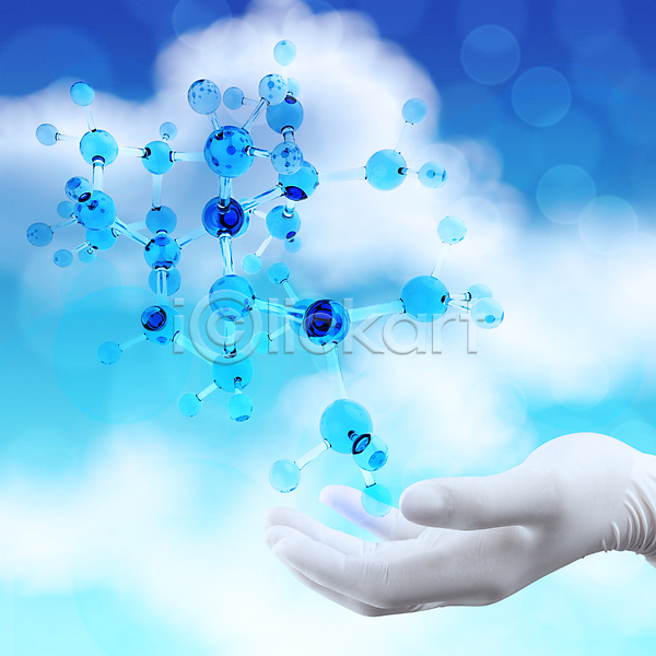 신체부위 JPG 디지털합성 편집이미지 해외이미지 DNA 구름(자연) 들기 보케 분자구조 손 의사 의학 하늘
