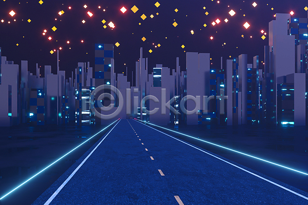 사람없음 EPS 실루엣 일러스트 해외이미지 건물 고층빌딩 네온 도로 도시 반짝임 빛 스카이라인 파란색