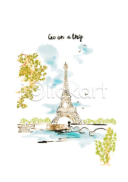 사람없음 PSD 일러스트 나무 다리(건축물) 랜드마크 수채화(물감) 에펠탑 여행 웅장함 유럽 유럽풍경 초록색 파리(프랑스) 파리약 프랑스 프랑스여행