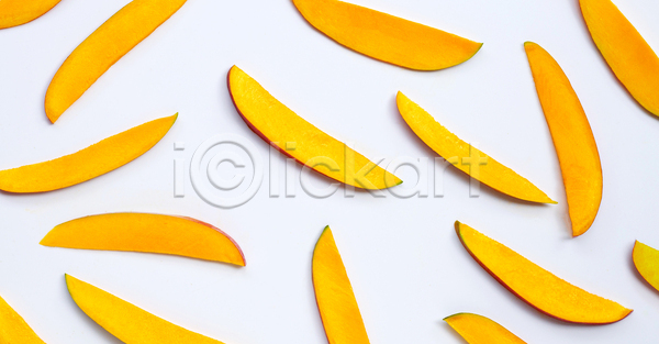 사람없음 JPG 포토 해외이미지 과일조각 단면 망고 슬라이스 실내 애플망고 열대과일 흰배경