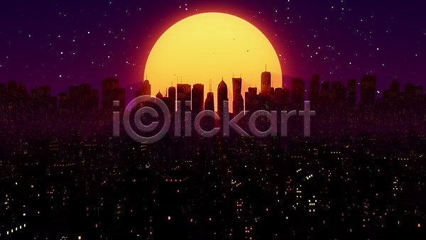 사람없음 EPS 실루엣 일러스트 해외이미지 건물 고층빌딩 도시 밤하늘 빛 스카이라인 태양