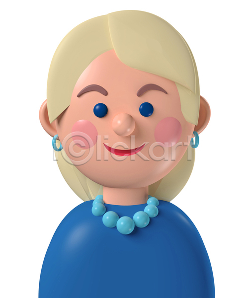 백인 사람 성인 성인여자한명만 여자 한명 3D JPG 포토 해외이미지 귀걸이 금발 디자인 목걸이 미소(표정) 상반신 심플 아바타 안경 캐릭터 코믹 파란색