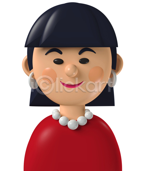 동양인 사람 성인 성인여자한명만 여자 한명 3D JPG 포토 해외이미지 검은색 귀걸이 단발머리(미용) 디자인 목걸이 미소(표정) 빨간색 상반신 아바타 캐릭터 코믹