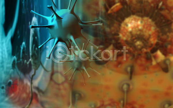 사람없음 3D JPG 디지털합성 포토 해외이미지 세포 암 의학 종양 주황색 질병 파란색