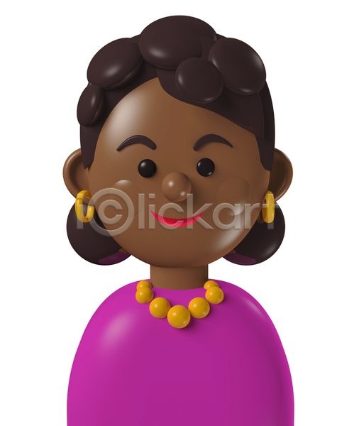 사람 성인 성인여자한명만 여자 한명 흑인 3D JPG 포토 해외이미지 귀걸이 디자인 목걸이 미소(표정) 분홍색 상반신 아바타 캐릭터 코믹