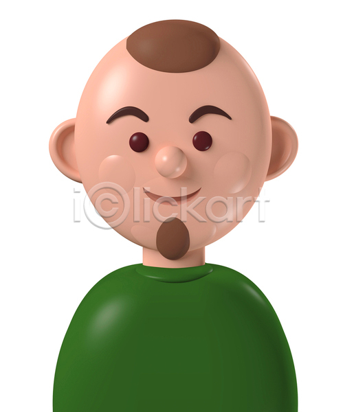 남자 백인 사람 성인 성인남자한명만 한명 3D JPG 포토 해외이미지 디자인 미소(표정) 상반신 수염 심플 아바타 초록색 캐릭터 코믹