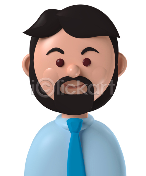 남자 백인 사람 중년 중년남자한명만 한명 3D JPG 포토 해외이미지 넥타이 디자인 미소(표정) 상반신 셔츠 수염 심플 아바타 캐릭터 코믹 파란색