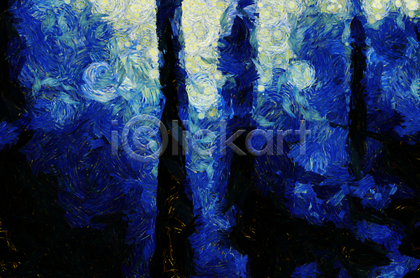 사람없음 JPG 포토 해외이미지 나무 나뭇가지 백그라운드 북쪽 뿌연 소나무 수채화(물감) 숲 야간 저녁 질감 파란색