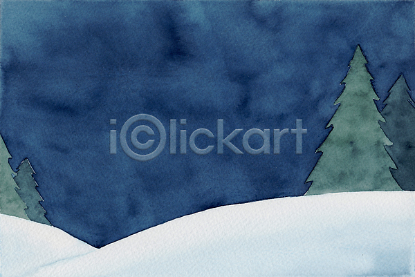 사람없음 JPG 일러스트 포토 해외이미지 겨울 그림 나무 남색 미술 백그라운드 손그림 수채화(물감) 언덕 자연 카피스페이스 풍경(경치)