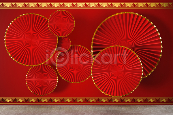 사람없음 3D JPG 포토 해외이미지 공간 백그라운드 빨간색 스타일 원형 중국전통