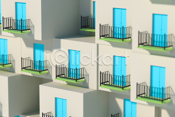 사람없음 3D JPG 포토 해외이미지 건물 공간 난간 발코니 백그라운드 베이지색 외관 창문 하늘색