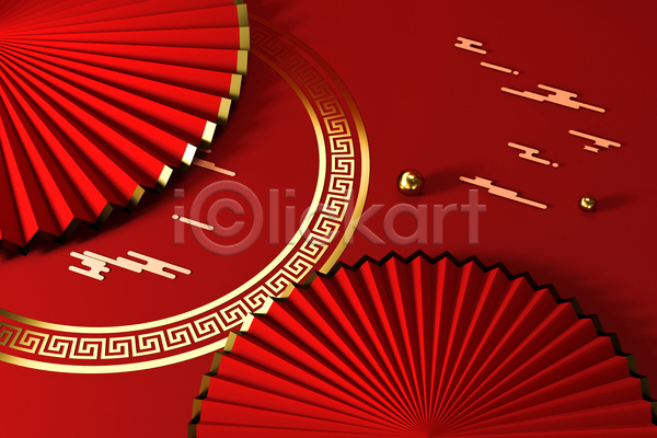 사람없음 3D JPG 포토 해외이미지 공간 백그라운드 빨간색 스타일 원형 입체도형 전통문양 중국전통