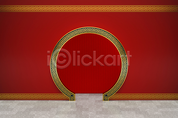 사람없음 3D JPG 포토 해외이미지 공간 백그라운드 벽 빨간색 스타일 원형 중국전통