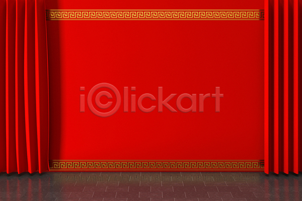 사람없음 3D JPG 포토 해외이미지 공간 백그라운드 벽 빨간색 스타일 중국전통 커튼