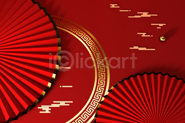 사람없음 3D JPG 포토 해외이미지 공간 백그라운드 빨간색 스타일 원형 입체도형 중국전통
