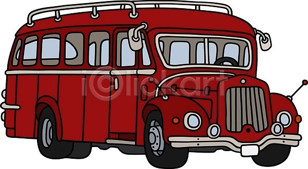 클래식 사람없음 EPS 일러스트 해외이미지 버스 복고 빨간색 자동차