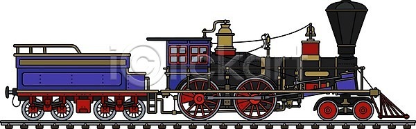 클래식 EPS 일러스트 해외이미지 검은색 교통시설 기계 기차 놋쇠 만화 목재 복고 빨간색 서쪽 석탄 수증기 수확 엔진 옛날 자동차 파란색 해외일러스트