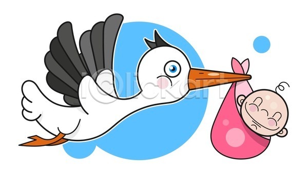 아기 한명 EPS 일러스트 해외이미지 동물캐릭터 물기(모션) 환영 황새