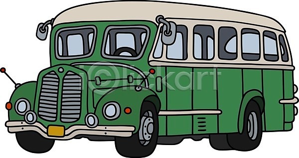 클래식 사람없음 EPS 일러스트 해외이미지 버스 복고 자동차 초록색 흰색