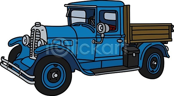 빈티지 클래식 사람없음 EPS 일러스트 해외이미지 복고 자동차 클래식카 파란색 화물트럭