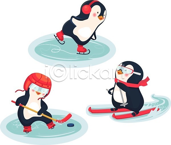 사람없음 EPS 일러스트 해외이미지 겨울 고글 동물캐릭터 목도리 스케이트 스키 스키타기 아이스하키 잡기 퍽 펭귄 펭귄캐릭터 하키채 헬멧