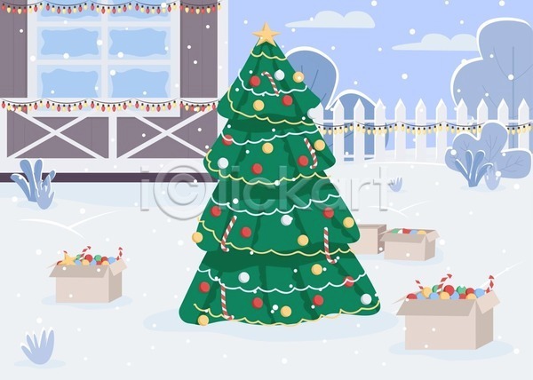 사람없음 EPS 일러스트 해외이미지 눈(날씨) 반려식물 오너먼트 원예 잎 정원 줄기 크리스마스 크리스마스장식 크리스마스트리 하늘색