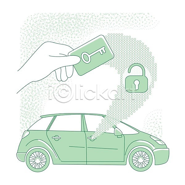 스마트 편리함 신체부위 EPS 일러스트 해외이미지 들기 라인아트 무선통신 손 오픈 자동차 자물쇠 잠금해제 정보기술 초록색 카드키