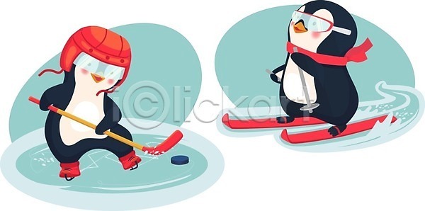 사람없음 EPS 일러스트 해외이미지 겨울 고글 동물캐릭터 목도리 스키 스키타기 아이스하키 잡기 퍽 펭귄 펭귄캐릭터 하키채 헬멧