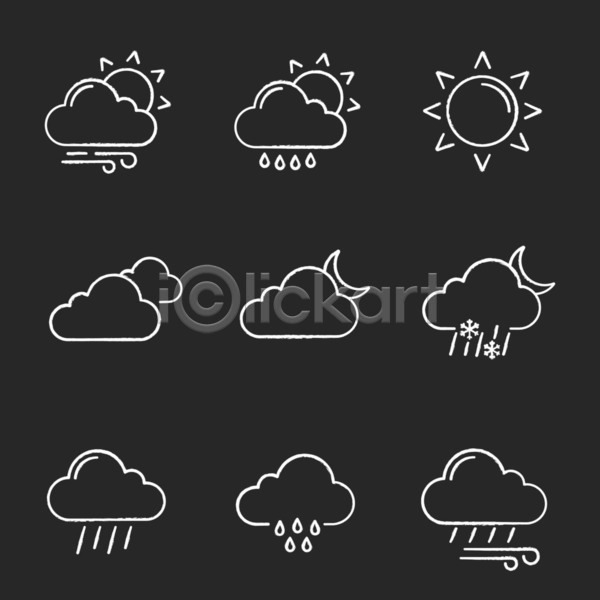 사람없음 EPS 라인아이콘 아이콘 일러스트 해외이미지 구름(자연) 날씨 눈(날씨) 달 바람 비(날씨) 세트 초승달 태양