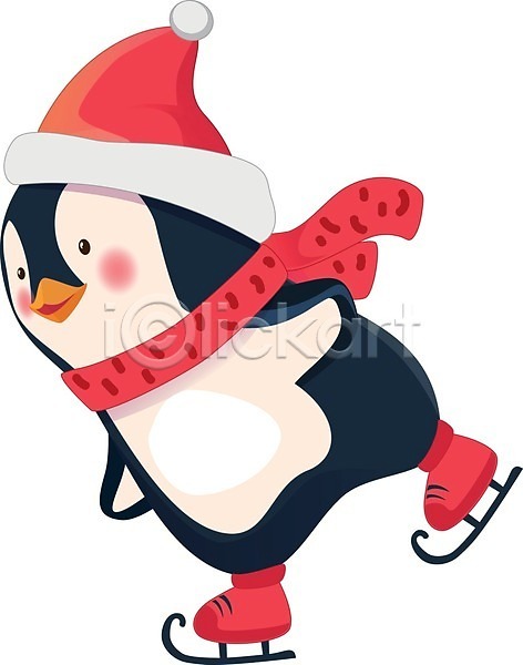 사람없음 EPS 일러스트 해외이미지 겨울 고글 동물캐릭터 목도리 산타모자 스케이트 펭귄 펭귄캐릭터