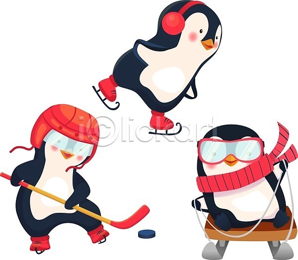 사람없음 EPS 일러스트 해외이미지 겨울 고글 끈 동물캐릭터 목도리 스케이트 승차 아이스하키 얼음썰매 잡기 퍽 펭귄 펭귄캐릭터 하키채 헬멧