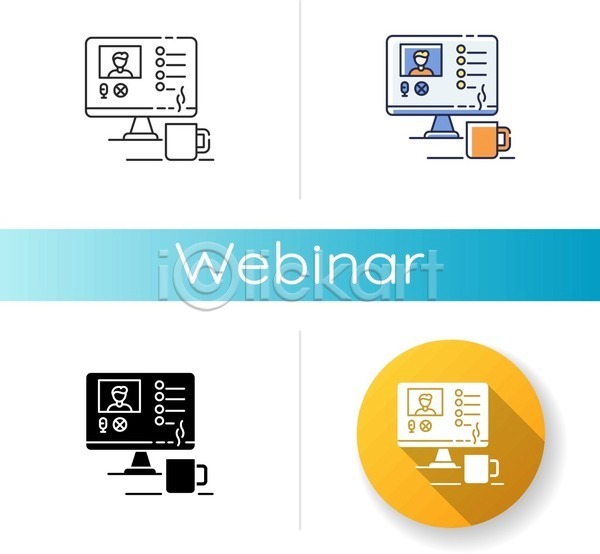 사람없음 EPS 라인아이콘 일러스트 해외이미지 모니터 비즈니스 세트 언택트 원형 웨비나 컵 화상통화