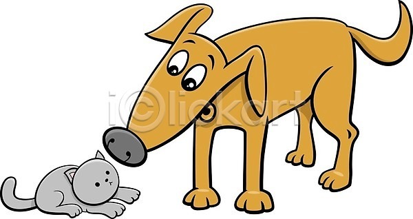 귀여움 사람없음 EPS 일러스트 해외이미지 갈색 개 고양이 만화 반려동물 캐릭터