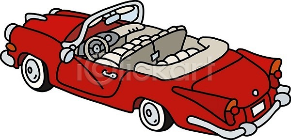 빈티지 클래식 사람없음 EPS 일러스트 해외이미지 복고 빨간색 오픈 오픈카 자동차 클래식카