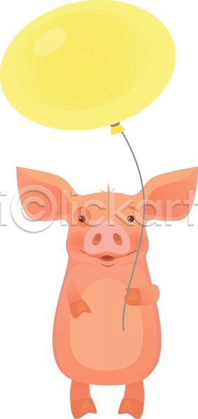 귀여움 사람없음 EPS 일러스트 해외이미지 돼지 돼지캐릭터 미소(표정) 잡기 풍선 한마리