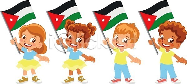 소년 어린이 EPS 일러스트 해외이미지 깃발 물결 배너 손 심볼 클립아트 해외일러스트