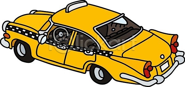 빈티지 클래식 사람없음 EPS 일러스트 해외이미지 노란색 복고 자동차 클래식카 택시