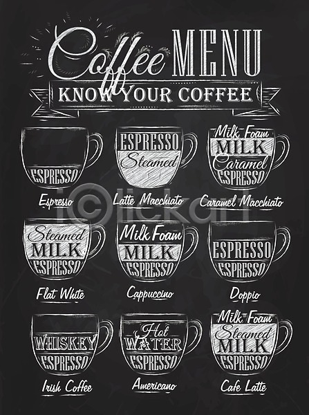 사람없음 EPS 일러스트 해외이미지 낙서 다양 리본 메뉴 비율 세트 영어 종류 카페 커피 커피잔 타이포그라피 포스터