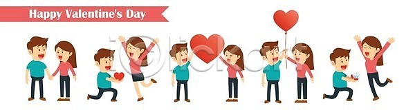 귀여움 사랑 축하 행복 남자 사람 소년 어린이 여자 EPS 일러스트 해외이미지 2월 감정 고립 꽃 날짜 데이트 디자인 만화 미소(표정) 발렌타인데이 백그라운드 빨간색 세트 스타일 신용카드 인사 일러캐릭터 캐릭터 커플 플랫 하트 해외일러스트 흰색