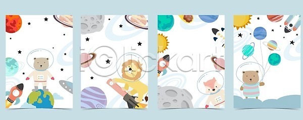 사람없음 EPS 일러스트 해외이미지 곰 공상 과학 디자인 로켓 배너 백그라운드 별 사자 여우 우주 우주복 우주비행사 패턴 포스터 프레임 행성
