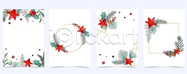 사람없음 EPS 일러스트 해외이미지 겨울 꽃 디자인 배너 백그라운드 잎 크리스마스 포인세티아 프레임