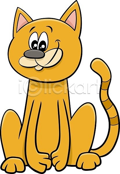 귀여움 사람없음 EPS 일러스트 해외이미지 고양이 노란색 만화 미소(표정) 앉기