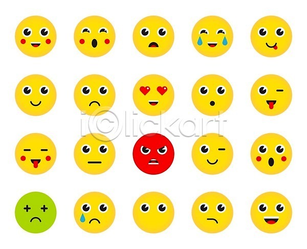 사람없음 EPS 아이콘 일러스트 해외이미지 감정 노란색 만화 세트 원형 이모티콘 캐릭터 코믹 표정