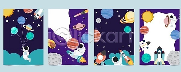 성인 성인만 여러명 EPS 일러스트 해외이미지 공상 남색 디자인 로켓 배너 백그라운드 별 보라색 우주 우주복 우주비행사 우주선 은하계 잡기 지구 포스터 프레임 행성