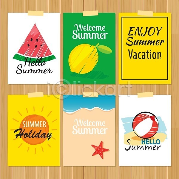 사람없음 EPS 일러스트 해외이미지 레몬 바다 비치볼 세트 수박 여름(계절) 영어 태양 테이프 파인애플 포스터
