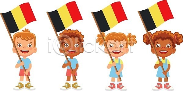 어린이 EPS 일러스트 해외이미지 깃대 깃발 물결 배너 벨기에 손 심볼 클립아트 해외일러스트
