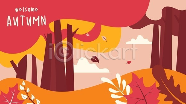 사람없음 EPS 일러스트 해외이미지 가을(계절) 가을배경 구름(자연) 낙엽 단풍 단풍나무 손글씨 숲속
