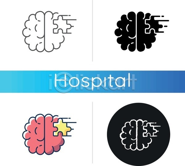 사람없음 EPS 라인아이콘 일러스트 해외이미지 뇌 세트 원형 정신건강 정신병원 퍼즐조각