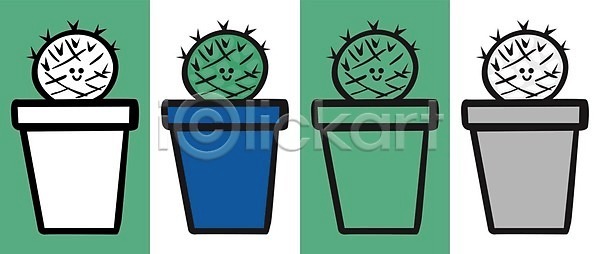 EPS 실루엣 일러스트 해외이미지 4 검은색 날카로움 냄비 만화 미소(표정) 선인장 세트 식물 우표 자연 척추 초록색 해외일러스트