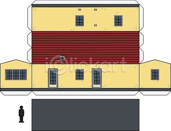 EPS 일러스트 해외이미지 가족 노란색 만화 모델 모바일 빨간색 시골집 자르기 작음 장난감 접착제 종이 주택 지붕 회색
